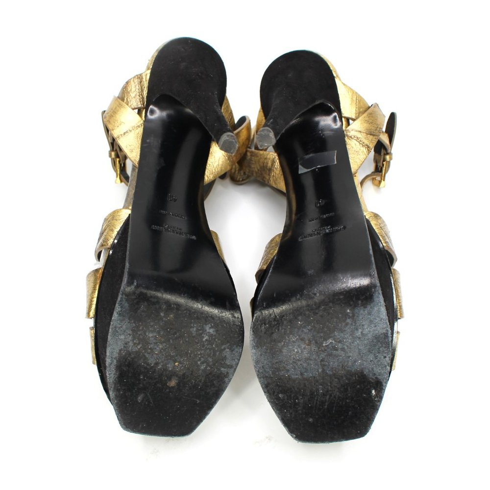 Saint Laurent Tribute Gold Leather Suede Platform Sandal 41 YSL Stiletto Heels - Picture 7 of 8